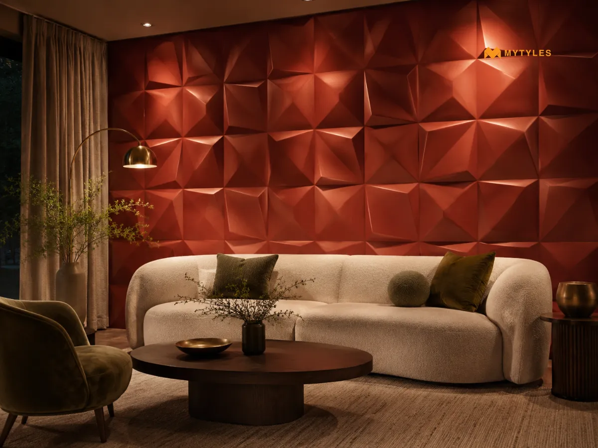 Red 3D Wall Tile in Hall